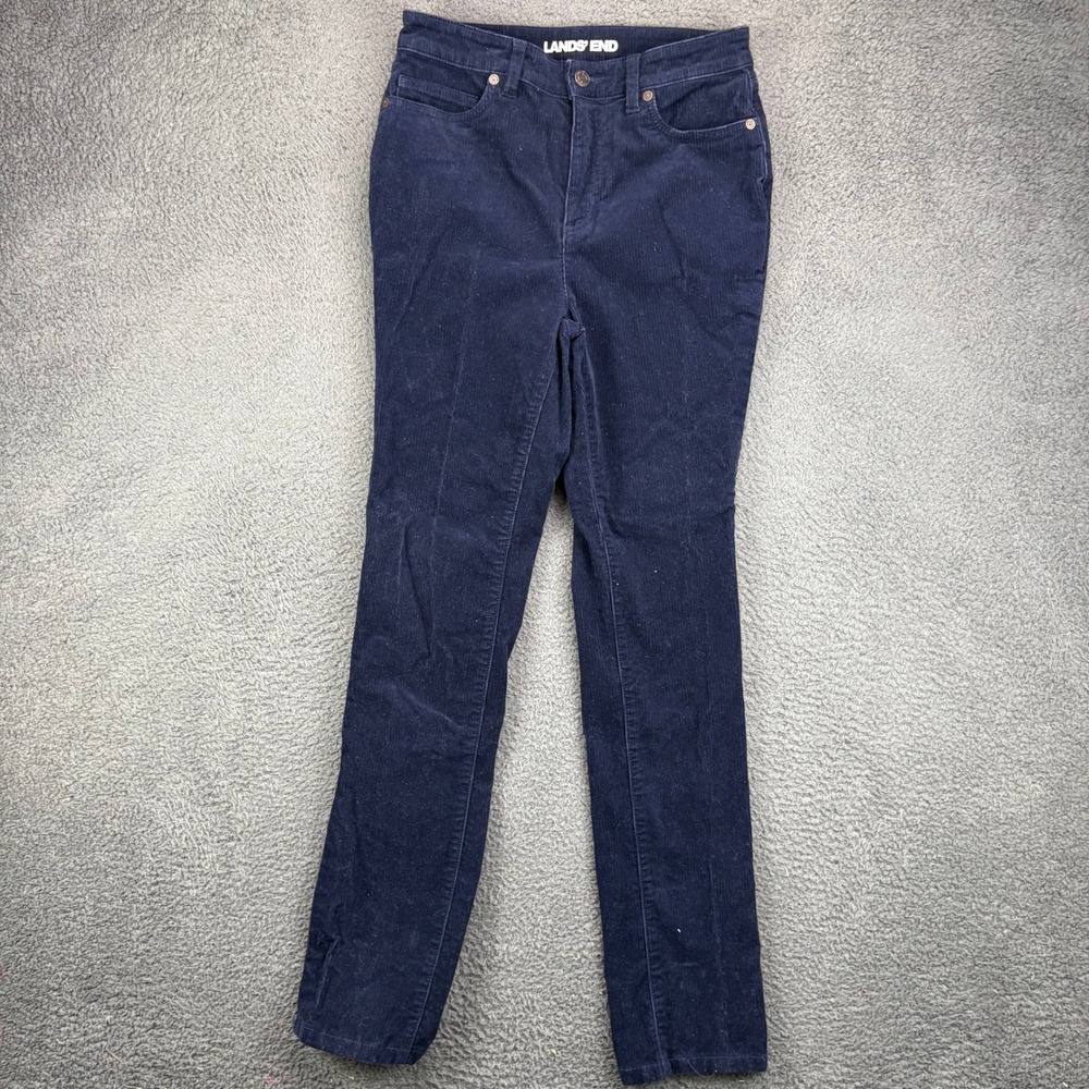 Lands End Womens Navy Blue High Rise Straight Corduroy Pants Size 4